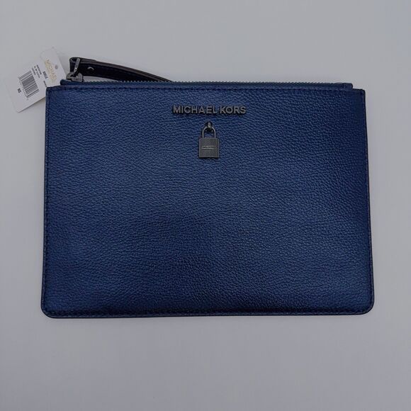 Michael Kors Adele XL Zip Midnight Metallic Gunmetal Wristlet Clutch Pouch NWT - Picture 6 of 7